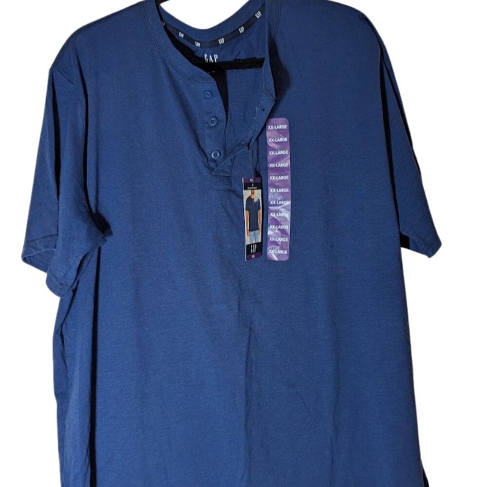 NWT Men's Gap Navy Blu Henley Plain Button Short Sleeve T-Shirt Soft-Washed XXL